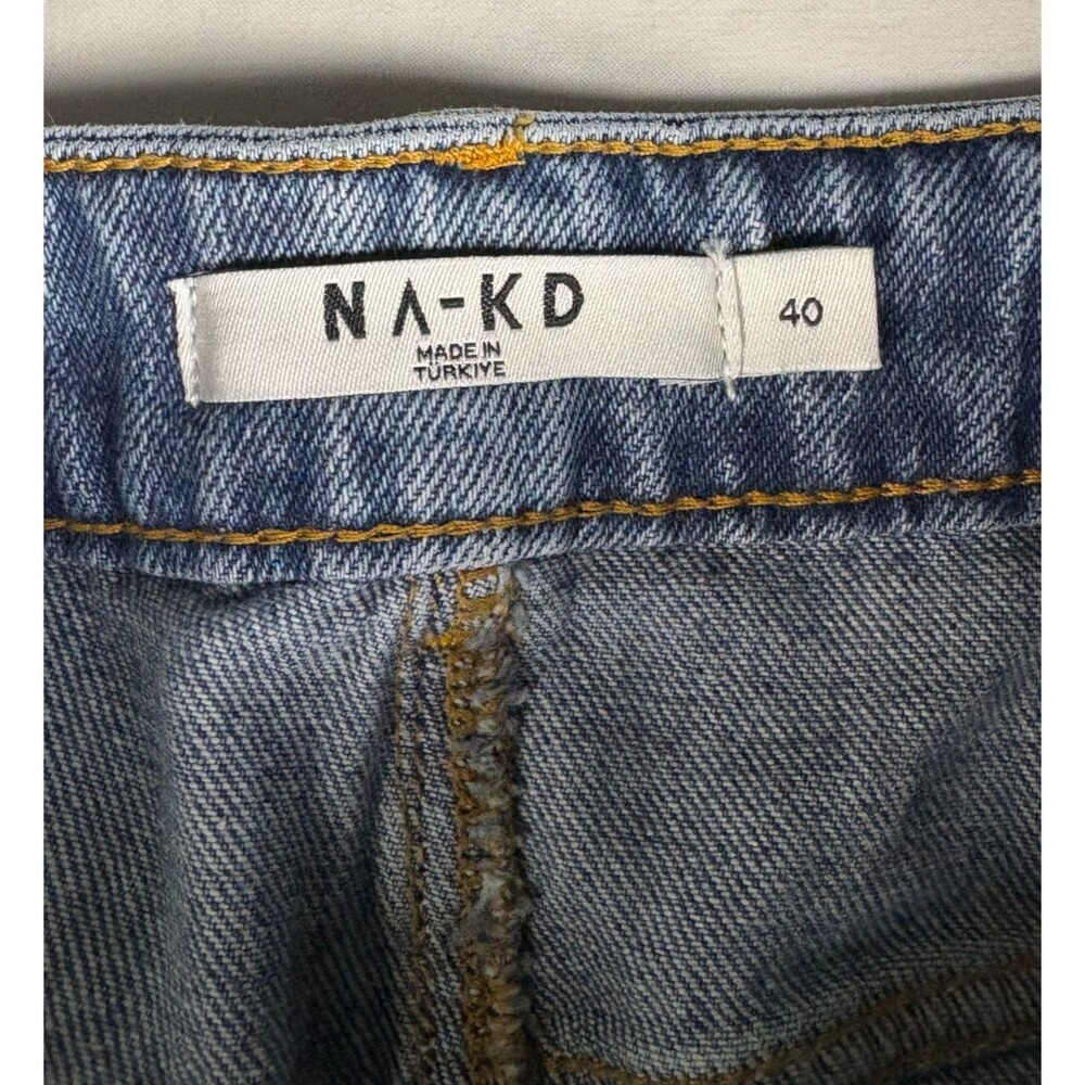 NA-KD Denim Maxi Skirt Contrast Panel Raw Hem Stretch Jean Women's M EU 40 - Picture 3 of 13